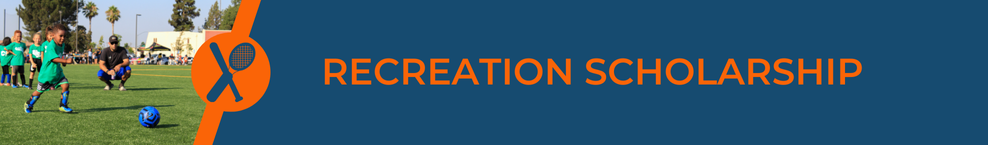 Kids and their coach at soccer practice with the Recreation Scholarship icon